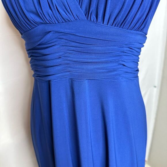 Evan Picone Electric Blue Halter Neck Pleated A-Line Dress Size 10P - Picture 4 of 8
